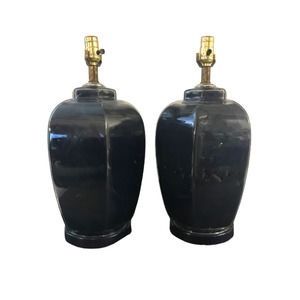 Vintage Midnight Blue Hexagon Lamps - Brass Base - Ceramic Bulb - Shaped Design